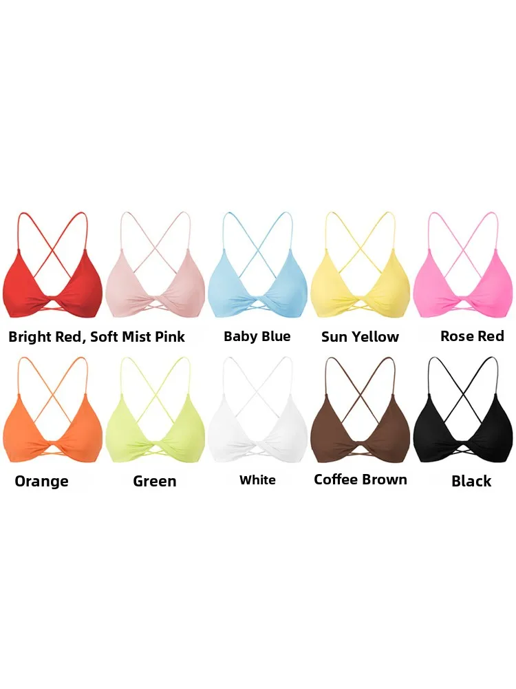 เสื้อชั้นในดีไซน์ไขว้เซ็กซี่พร้อมแผ่นรองหน้าอก ป้องกันการโป๊ กระชับพอดีตัว ความยาวแบบปกติ มีหลายสี