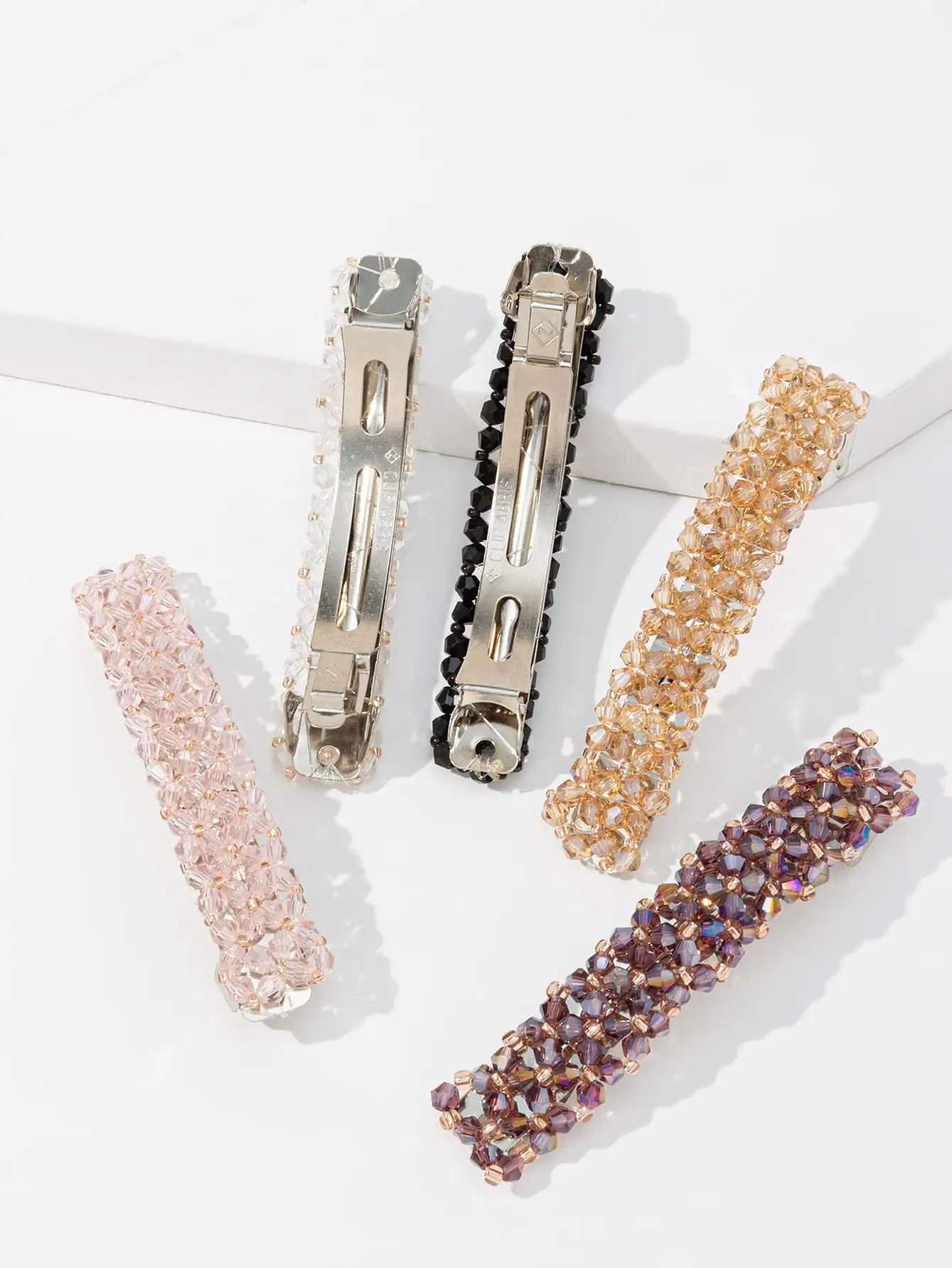 Simple crystal hair clip girls crystal fishing line braided spring clip headdress female side clip image 3