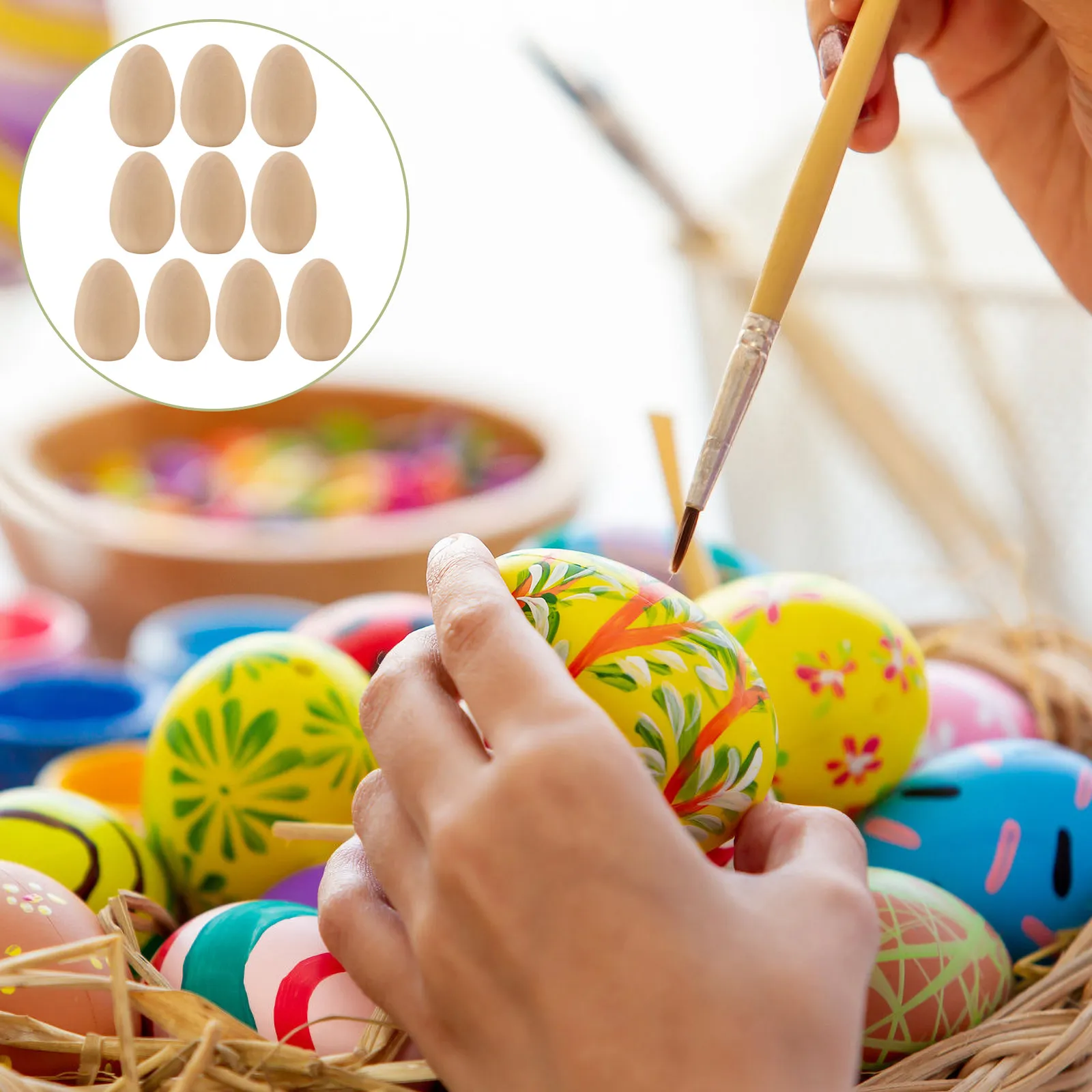 10Pcs DIY Hand Painted Easter Wooden Eggs Unfinished Flat Bottom Wood Crafts Kids Painting Supplies Wood Egg Wooden Egg