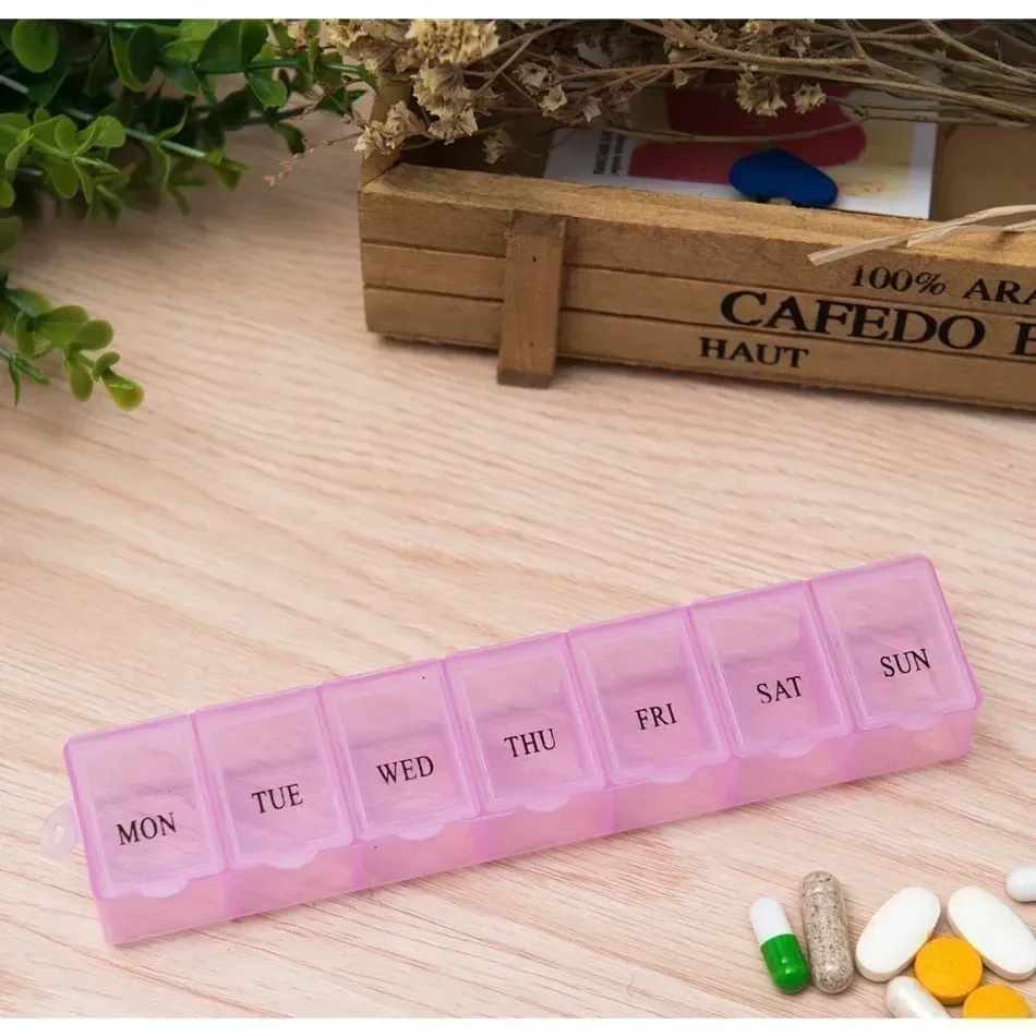 Plastic Pill Box Portable Exquisite Three-color Plastic 7 Days Small Pill Medicine Storage Box Drug Separation