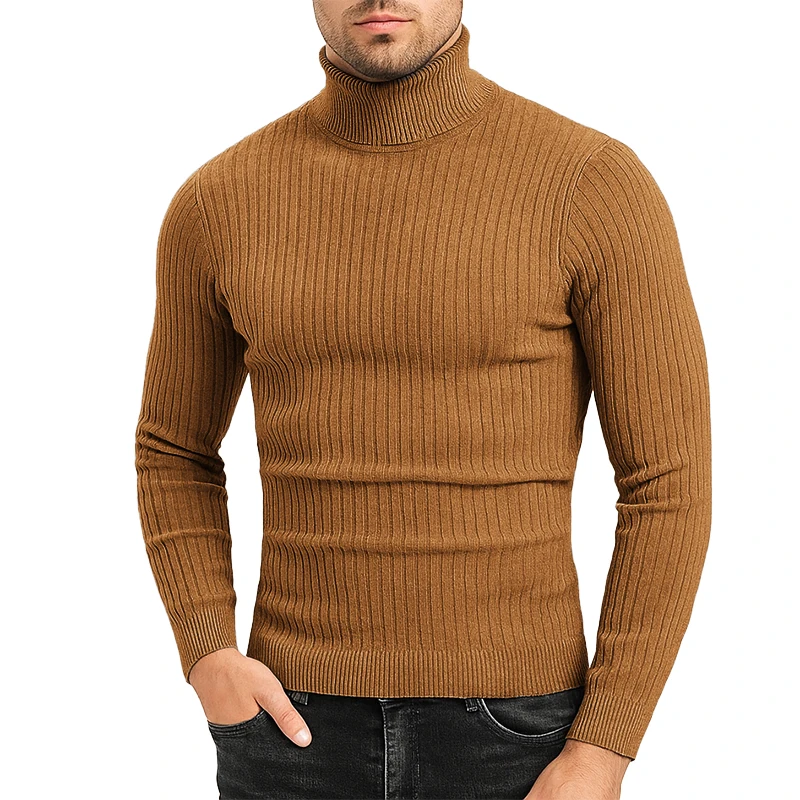 Autumn Mens Sweaters Turtleneck Cable Knitted Pullover Sweaters Outdoor Long Sleeve Slim Fit Casual Fall Winter Warm Streetwear