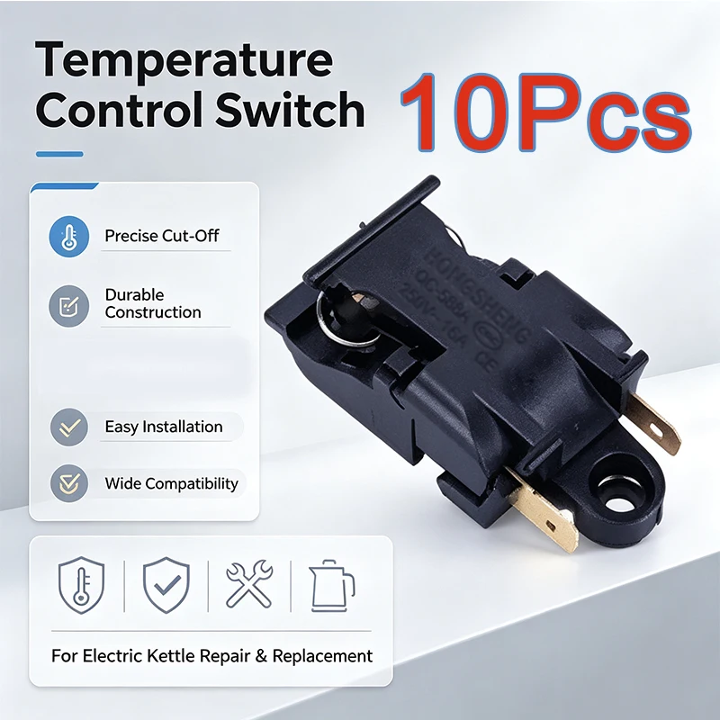 10 Peças Interruptor Termostático para Chaleira Elétrica com Controle de Temperatura 16A e Interruptor de Pressão para Chaleiras