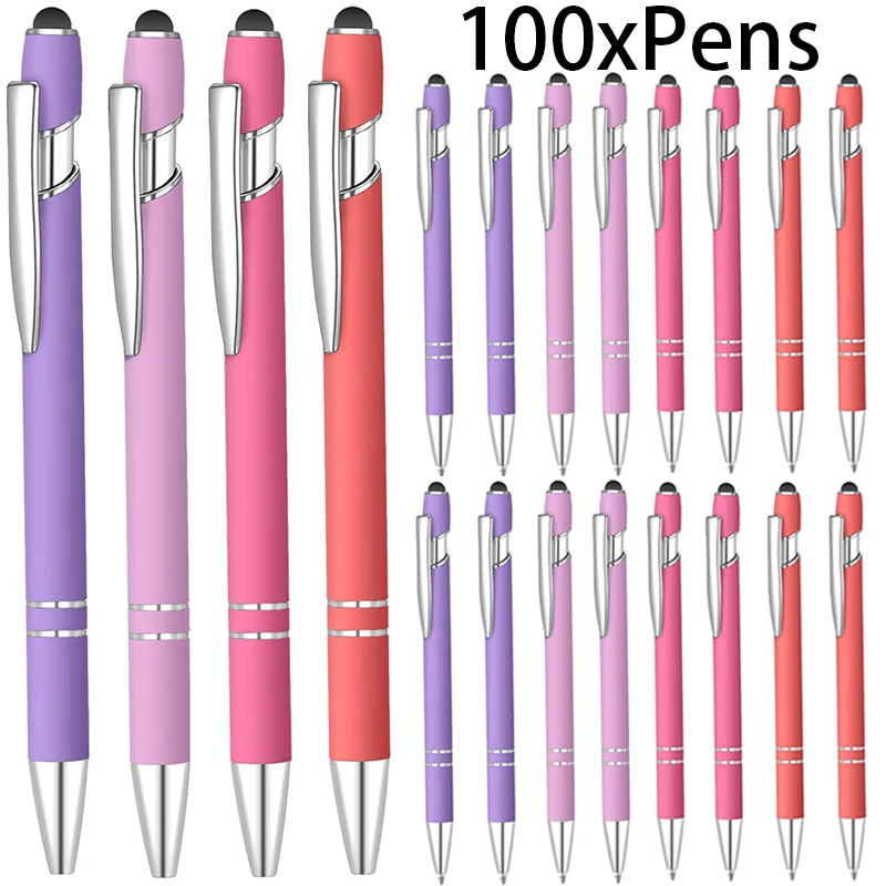 

100Pcs Soft Touch Silicon Surface Promotional Metal Ballpoint Pen Stylus Pens