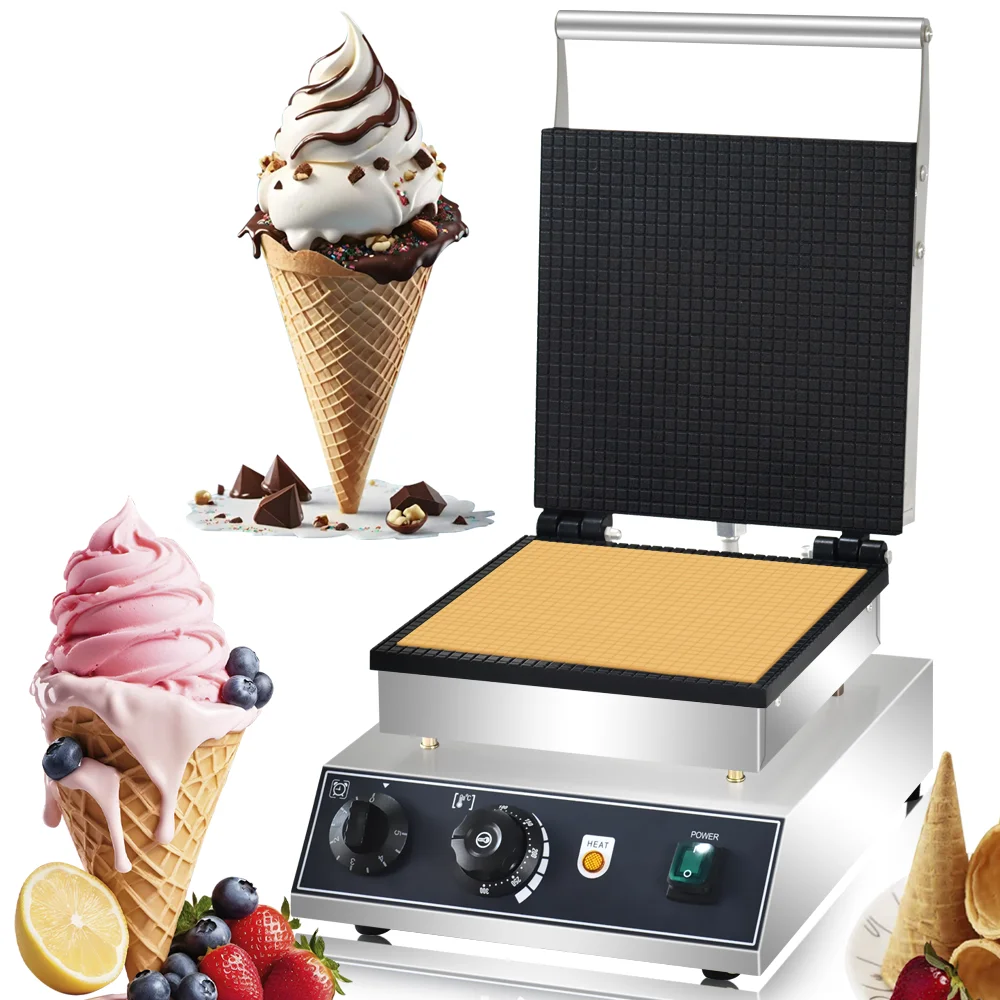 Máquina eléctrica para hacer conos de helado, máquina comercial de conos de gofres con revestimiento antiadherente, panadero de conos de huevo de acero inoxidable