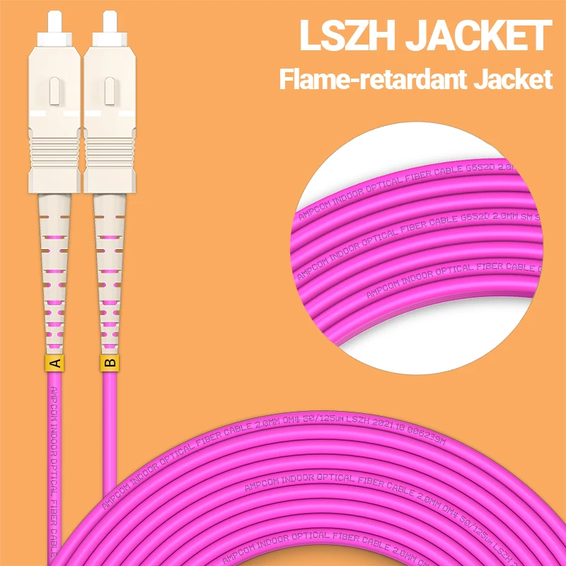 AMPCOM OM4 SC to SC UPC Fiber Optical Patch Cable Multimode Duplex MMF 50/125μm 40Gbps Bend Insensitive 2.0mm Fiber Optic Cord