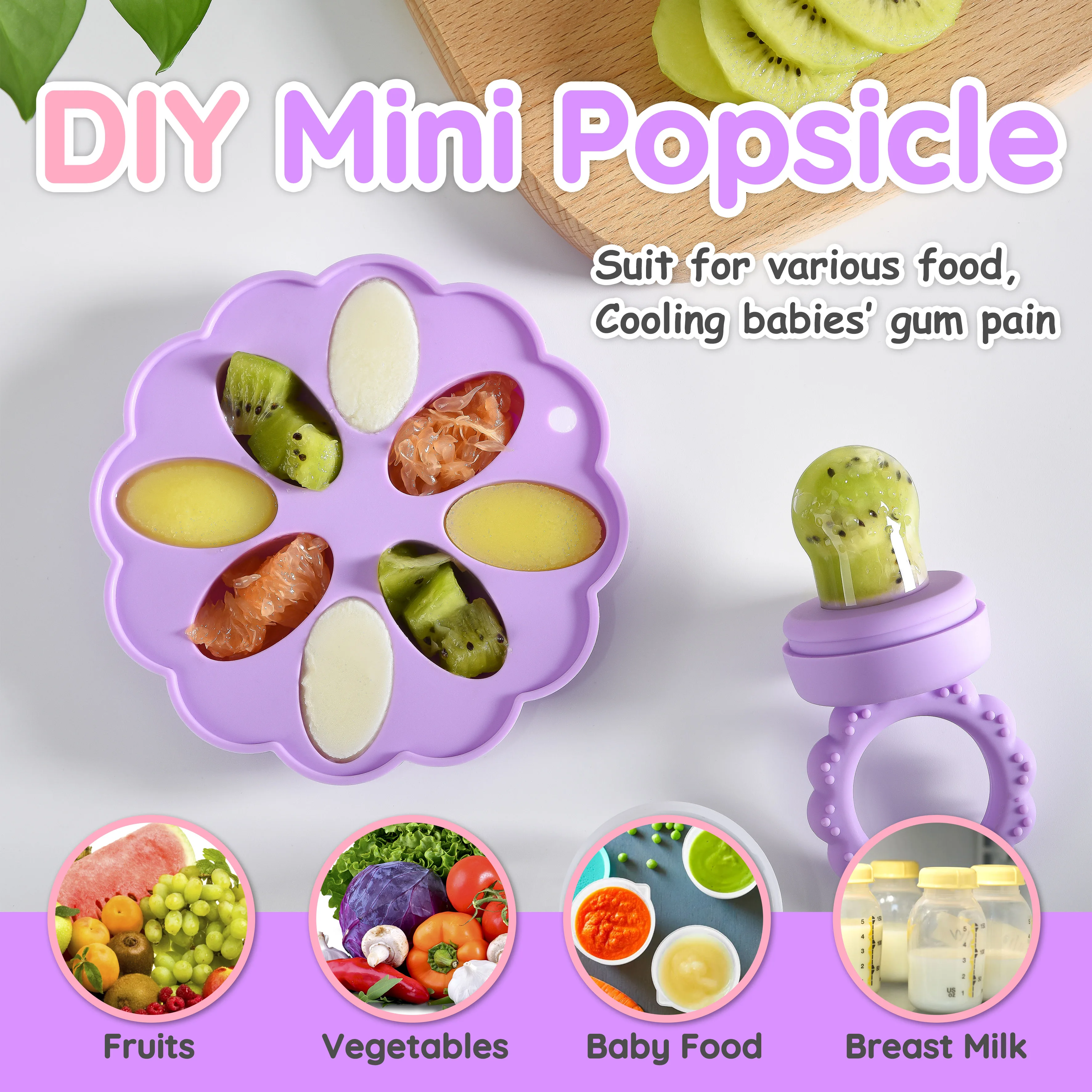 Sunflower Shaped Freezer Baby Pacifier Puree Food Fruit Feeding Popsicle Mold Silicone Pacifier Feeder Tray