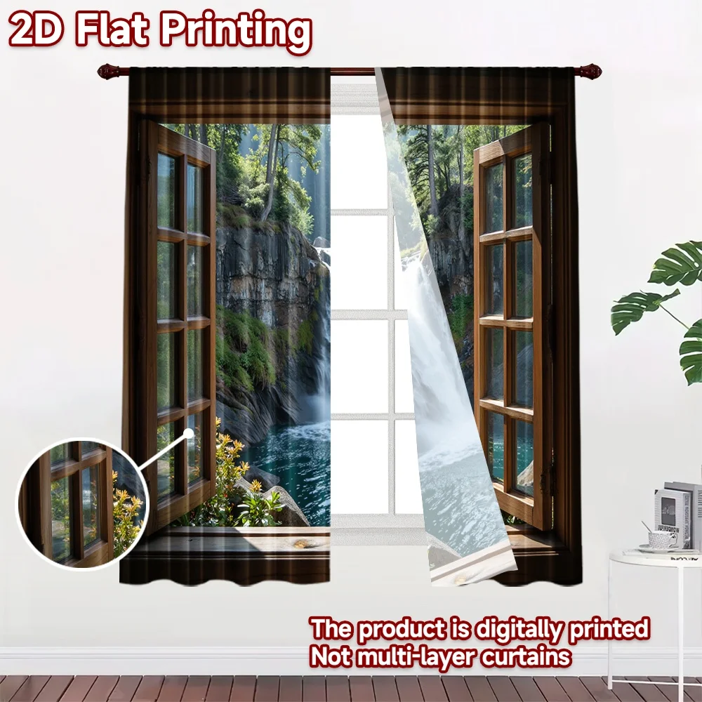 2D flat 2pcs Curtain Modern Minimalist Style View Waterfall Digitally printed polyester Festive Holiday Use for Festive for