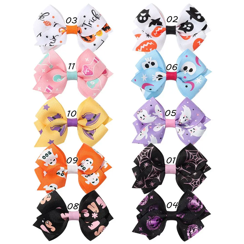 

4Pcs/set Funny Bow Hair Clip Witch Ghost Ribbon Hairgipes Lovely Hair Bangs Hair Clip Halloween Party Barrette New Headwear