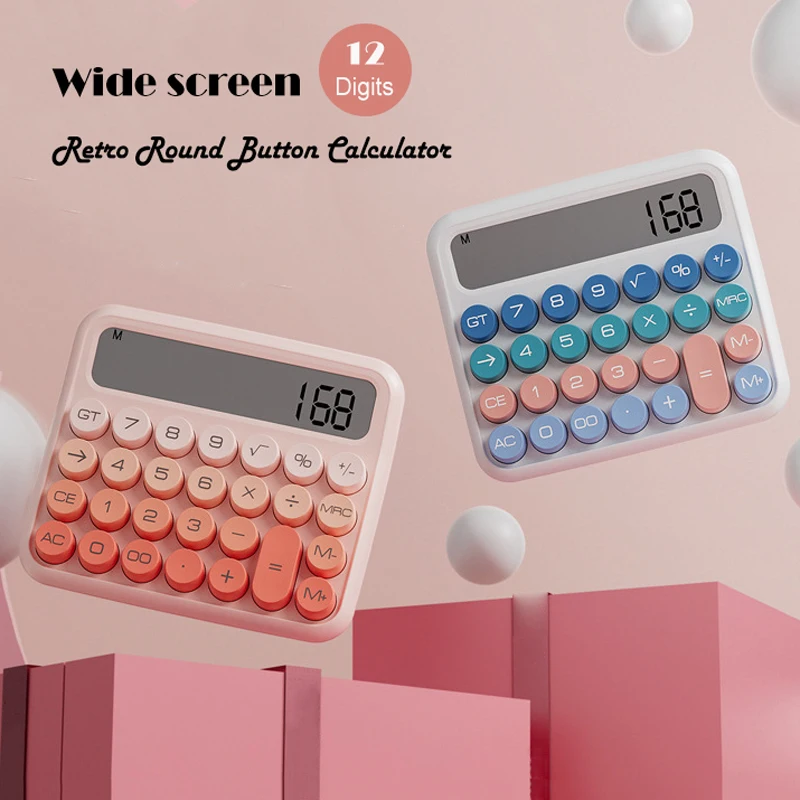 1pc, calculadora estética desktop de 12 dígitos com grande display lcd, calculadora de cores doces botões grandes, botões sensíveis