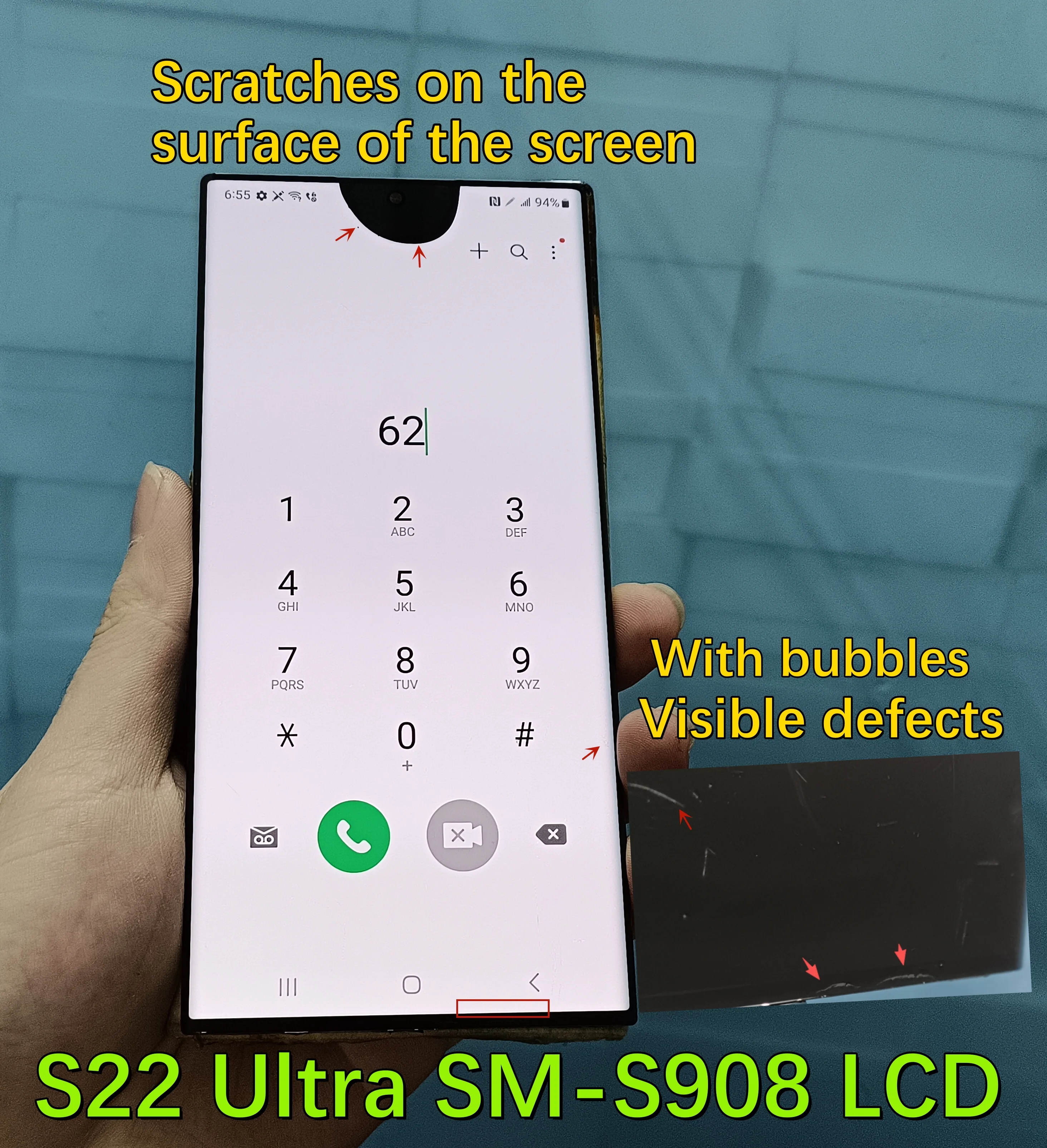 With defects S22Ultra LCD For Samsung Galaxy S22 Ultra SM-S908B S908N S908U Display Touch Screen Digitizer Assembly Replacement