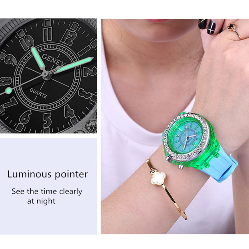 Fashion Luminous Women Watches Luxury Rhinestones Silicone Ladies Quartz Wristwatch Colorful Casual Female Clock montre femme