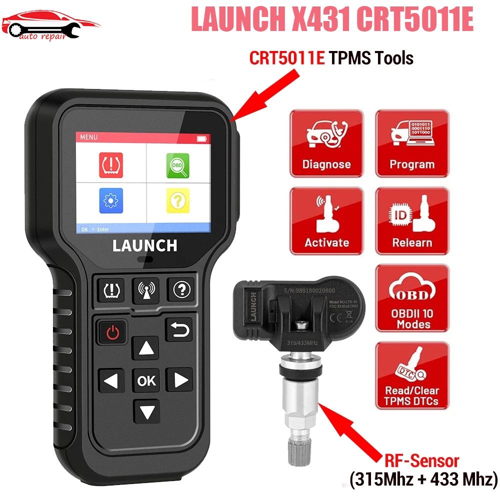 LAUNCH X431 CRT5011E TPMS Diagnostic Tool Tire Pressure 315MHz 433MHz Activation Sensor OBD Automatic Stationary Relearn Program