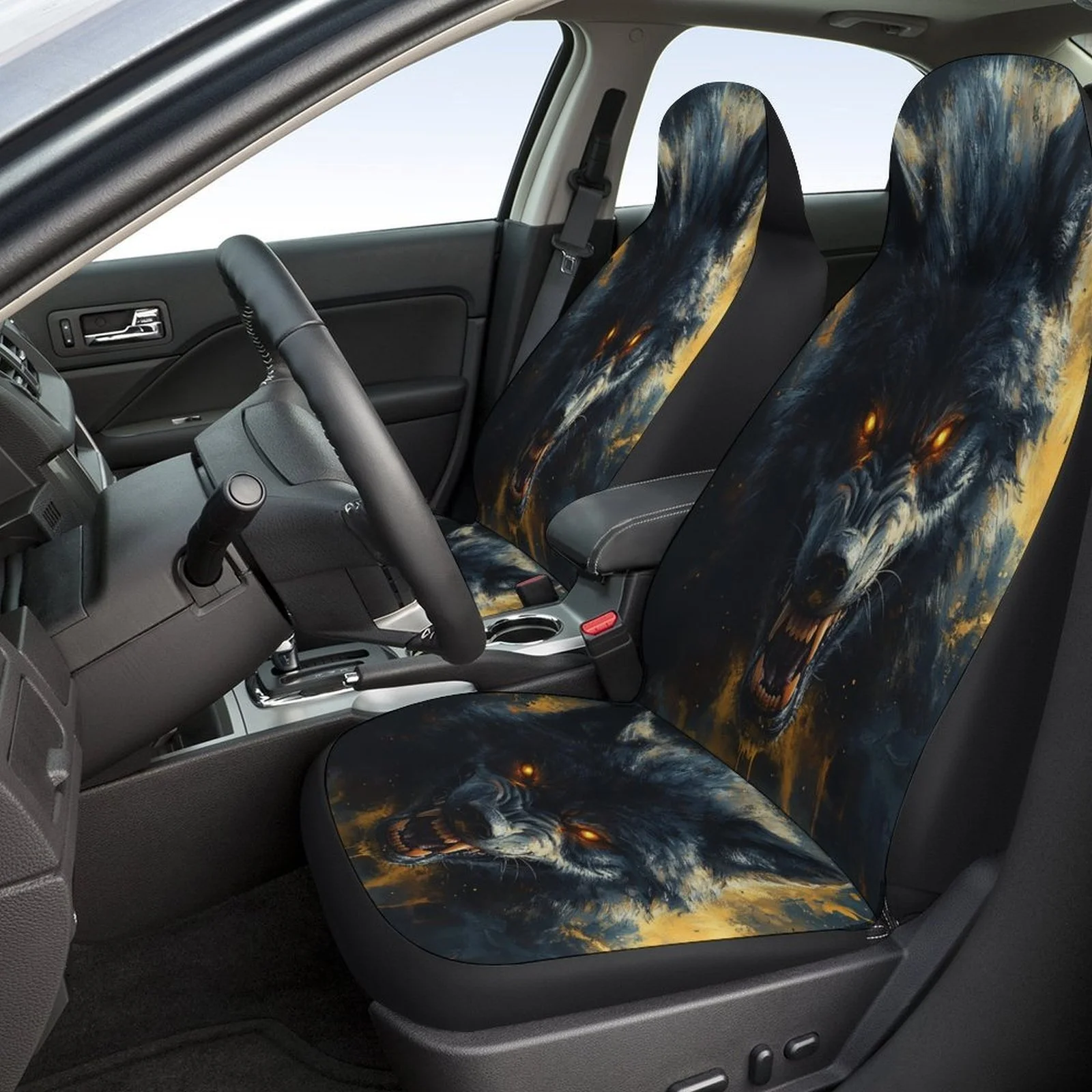 Fierce Wolf Roar Designed Car Seat Cover Set For Most Cars, Fashion Comfortable Car Seat Protector Covers Full Set, Universal C