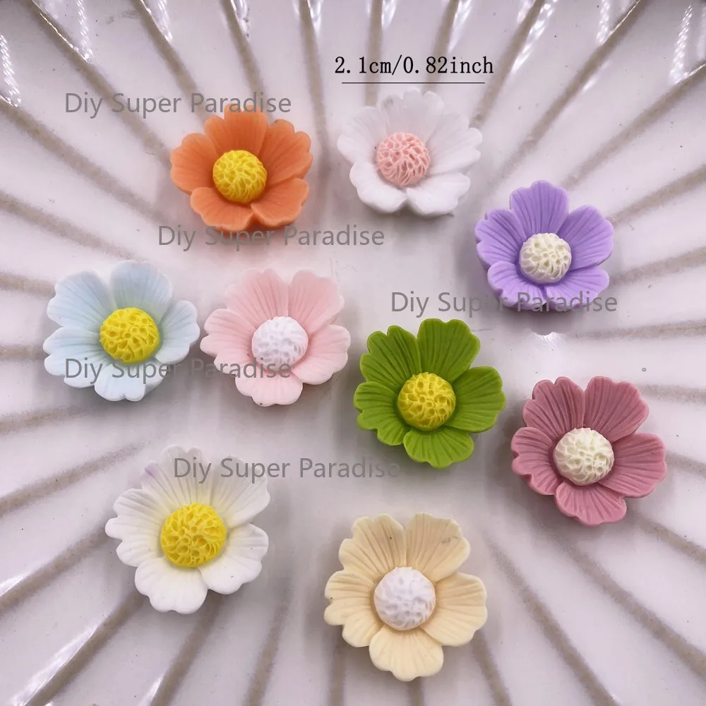 10Pcs 21mm Resin Rose Flat back Flower Stone Gems Figurines Scrapbook Home Decor  Applique Crafts DIY Jewelry Making Accessories