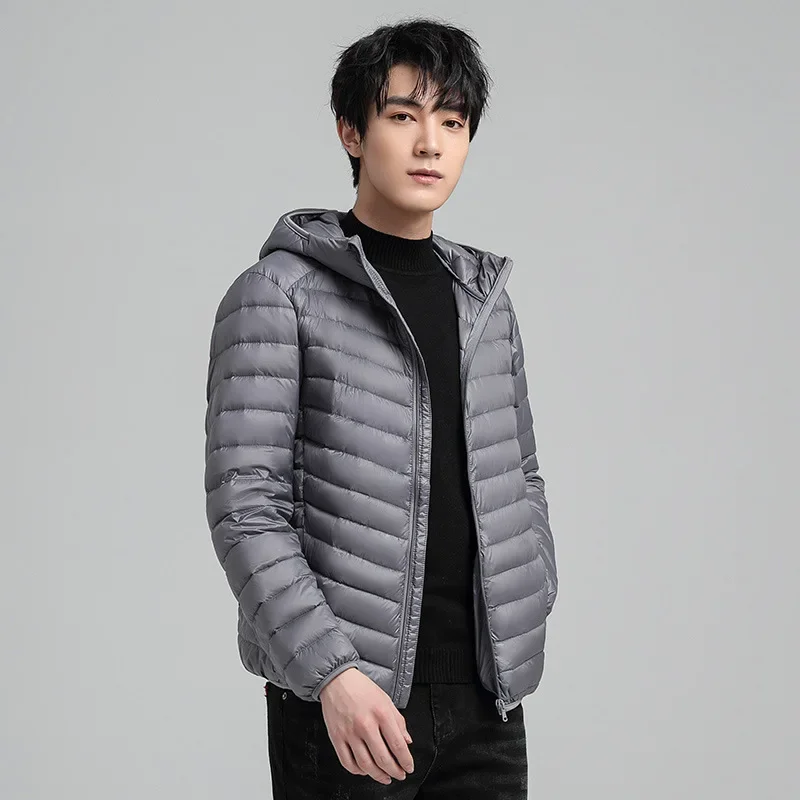 2023 Winter New Men's Lightweight Cropped Fashionable Casual Down Cotton-padded Jacket Warm Hood Portable Smooths Silhouette