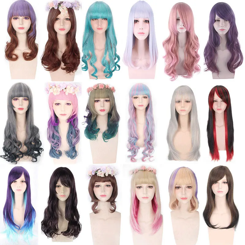 

Long Straight Synthetic Wig with Air Bangs Natural Hairline for Daily Party Cosplay Lolita Style