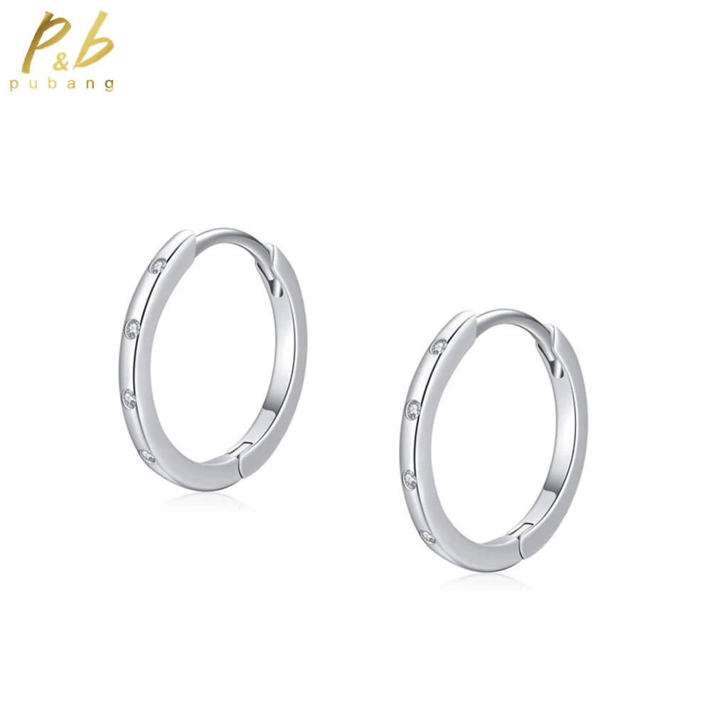 

PuBang Fine Jewelry Real 925 Sterling Silver 18K White Gold High Carbon Diamond Simple Hoop Earrings for Women Gift DropShipping