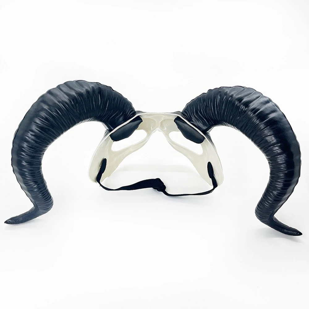 قناع نصف وجه على شكل قرن الشيطان الأبيض للهالوين، زي شخصية للعطلات، دعائم أداء الرقص، قناع بلاستيكي مزخرف بموضوع الرعب