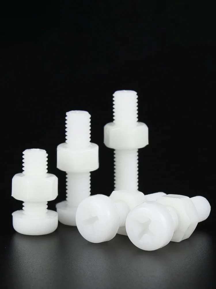 M2 M2.5 M3 M5 M6 White Nylon Round Phillips Bolt Nut Combination Set Plastic Insulated Screw Length 4mm~30mm