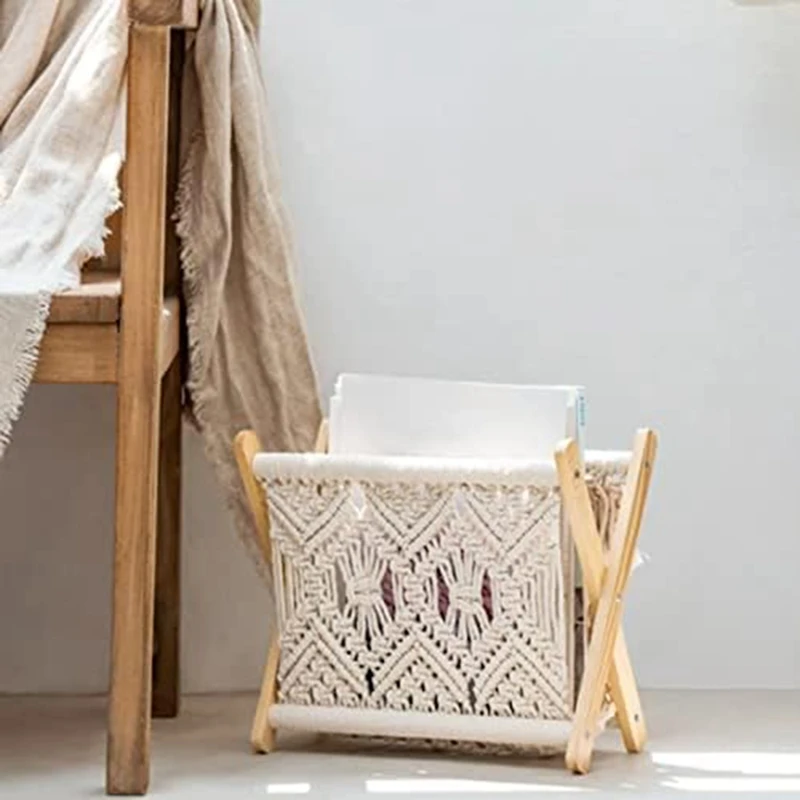Boho Magazine Rack, Rope Woven Newspaper Rack, Magazine Baskets With Rope Fabric Design, Magazine Holder Storage Easy Install