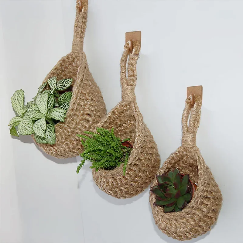 Handwoven Hanging Wall Vegetable Fruit Basket Organizer Container Decor for Kitchen Garden Mount Wall Plant Flower Onion Storage