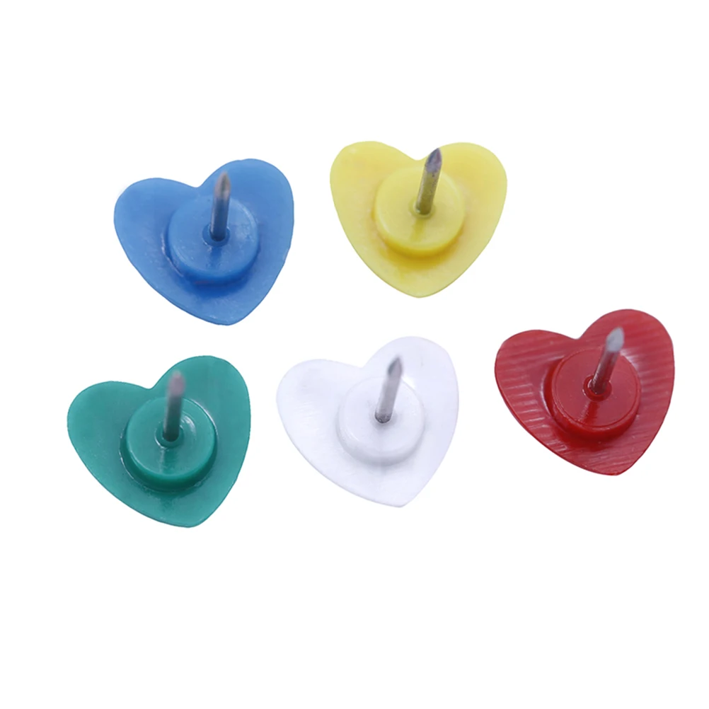 

100 pcs Heart Shape Push Colorful Map Tacks Plastic Thumbtacks for Cork Board Bulletin Photo Wall Storage Can Steel