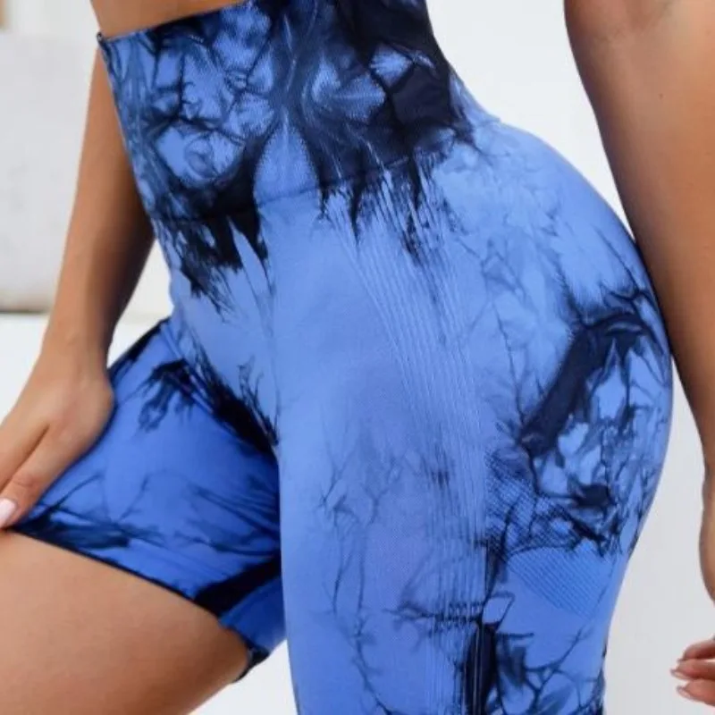 Multicolour Tie Dye Women’s Quick Drying Yoga Shorts Tight Fitting Sports Shorts for Women Peach Hip Compression Shorts Fitness