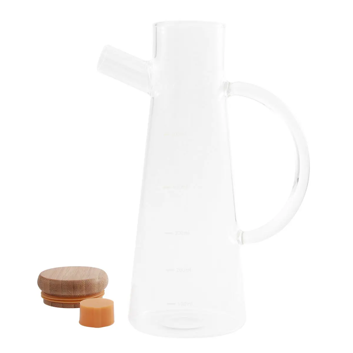 500Ml High Borosilicate Glass Oil Dispenser with External Scale Leak-Proof Drip-Free Spout Bamboo Lid for Olive Oil Vinegar Soy