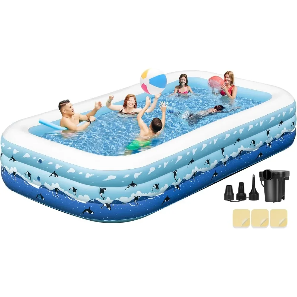 

Extra large inflatable swimming pool with adult water pump, 130 "x 72" x22 "full-size household inflatable pool kids pool