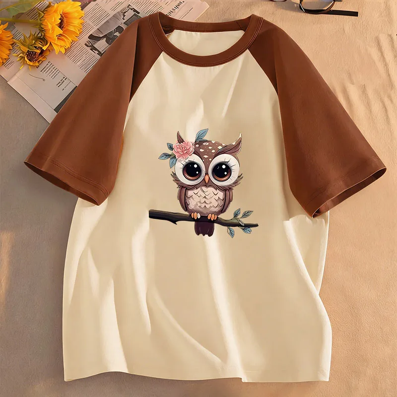 Cartoon Frühling Kinder Teenager T-Shirt Kurzarm Eulen-Print Bequeme Freizeit-Tops T-Shirts Kinderkleidung Jungen und Mädchen T-Shirt