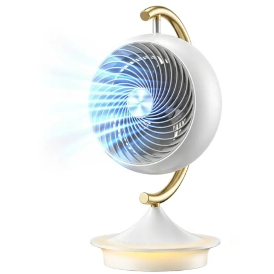 

16In Fan for Bedroom with Light, Desk Air Circulator Fans with Ring Bracket, Oscillating Table Fan for Whole Room, 70° Vertical