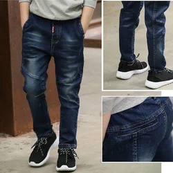 DIIMUU 4-11 yıl Boys giyim ince düz kotlar genç pantolon çocuklar bebek çocuk Denim giyim pantolon elastik bel dipleri