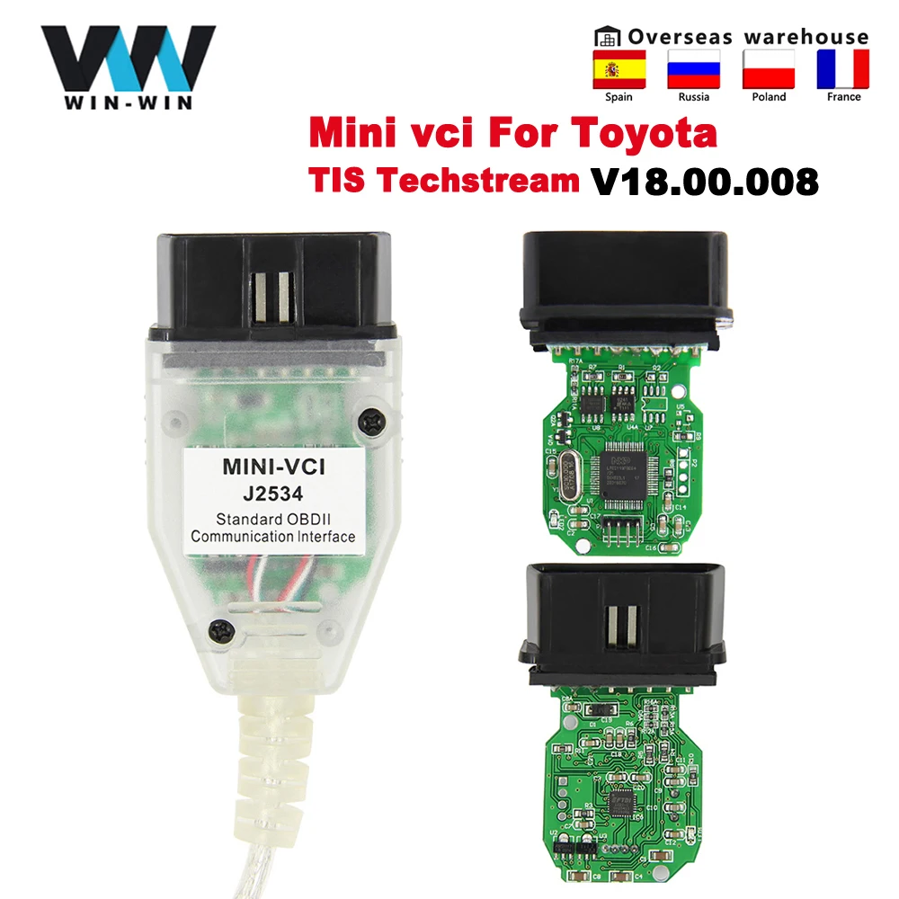 V18.00.008 For Toyota MINI VCI J2534 With FTDI FT232RQ OBD OBD2 Car Diagnostic Tool Auto Scanner Cable TIS Techstream minivci