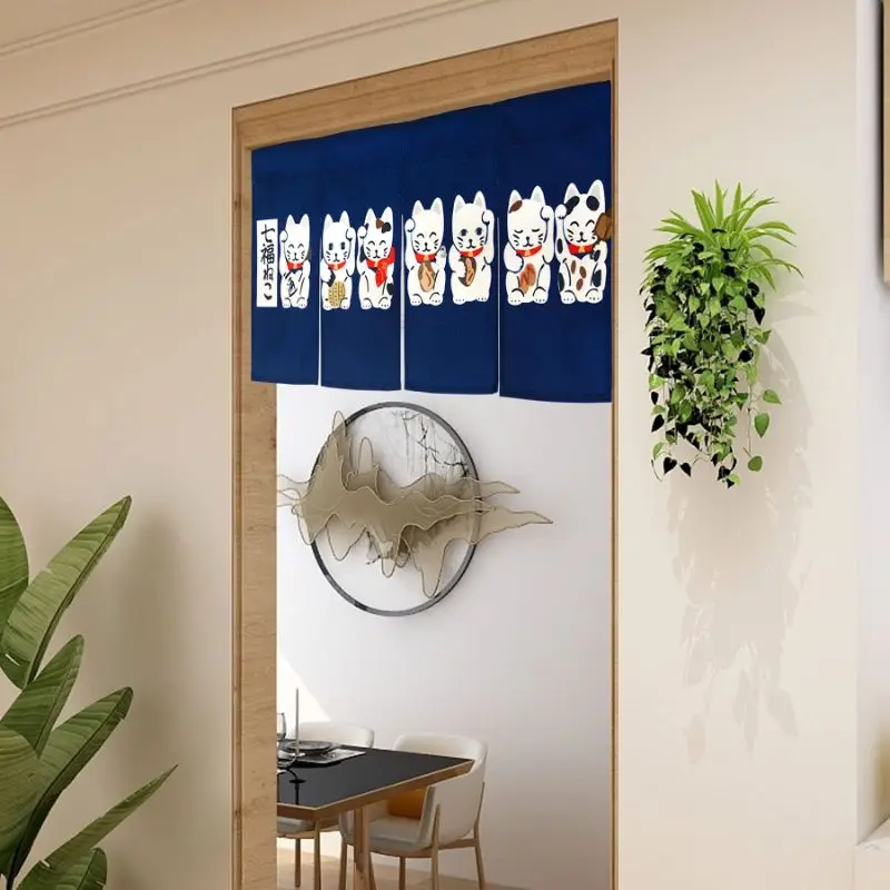 Japanese Short Noren Partition Curtain Lucky Maneki Neko Light Hanging Valance For Kitchen Cafe Counter Home Decor