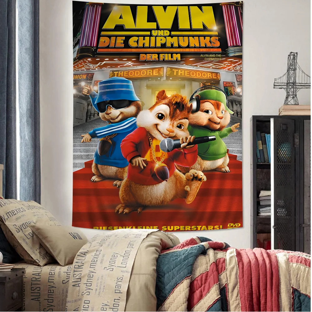 

A-Alvin And The C-Chipmunks Anime Tapestry Hippie Flower Wall Carpets Dorm Decor Wall Hanging Home Decor