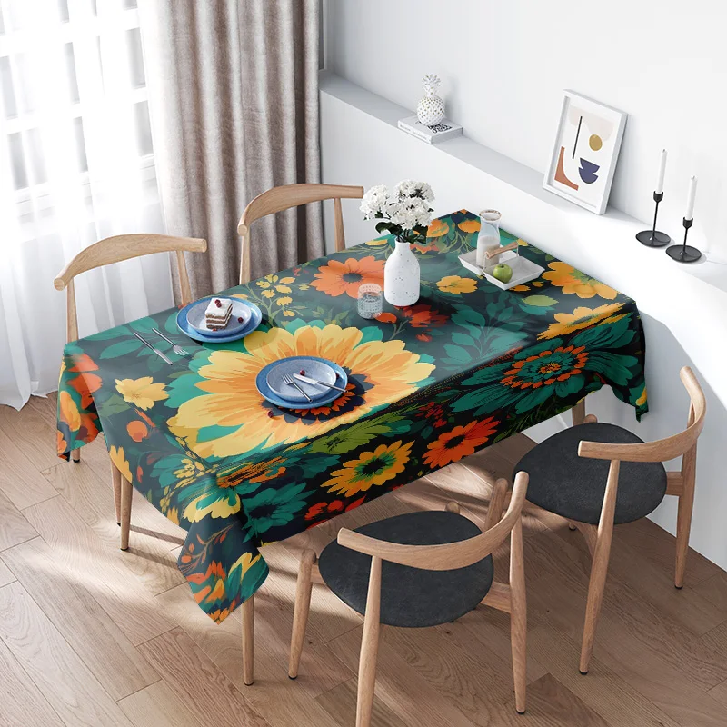 

Sunflower Tablecloth Floral Printed Polyester Dinner Party Decoration Bright Colors for Kitchen or Living Room Various Sizes Ava