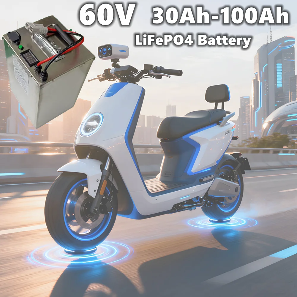 

DV 60V ﻿scooter Battery LiFePO4 pack 30Ah-100Ah for scooter Electric motorcycle mini go car Built in Bluetooth BMS +charger