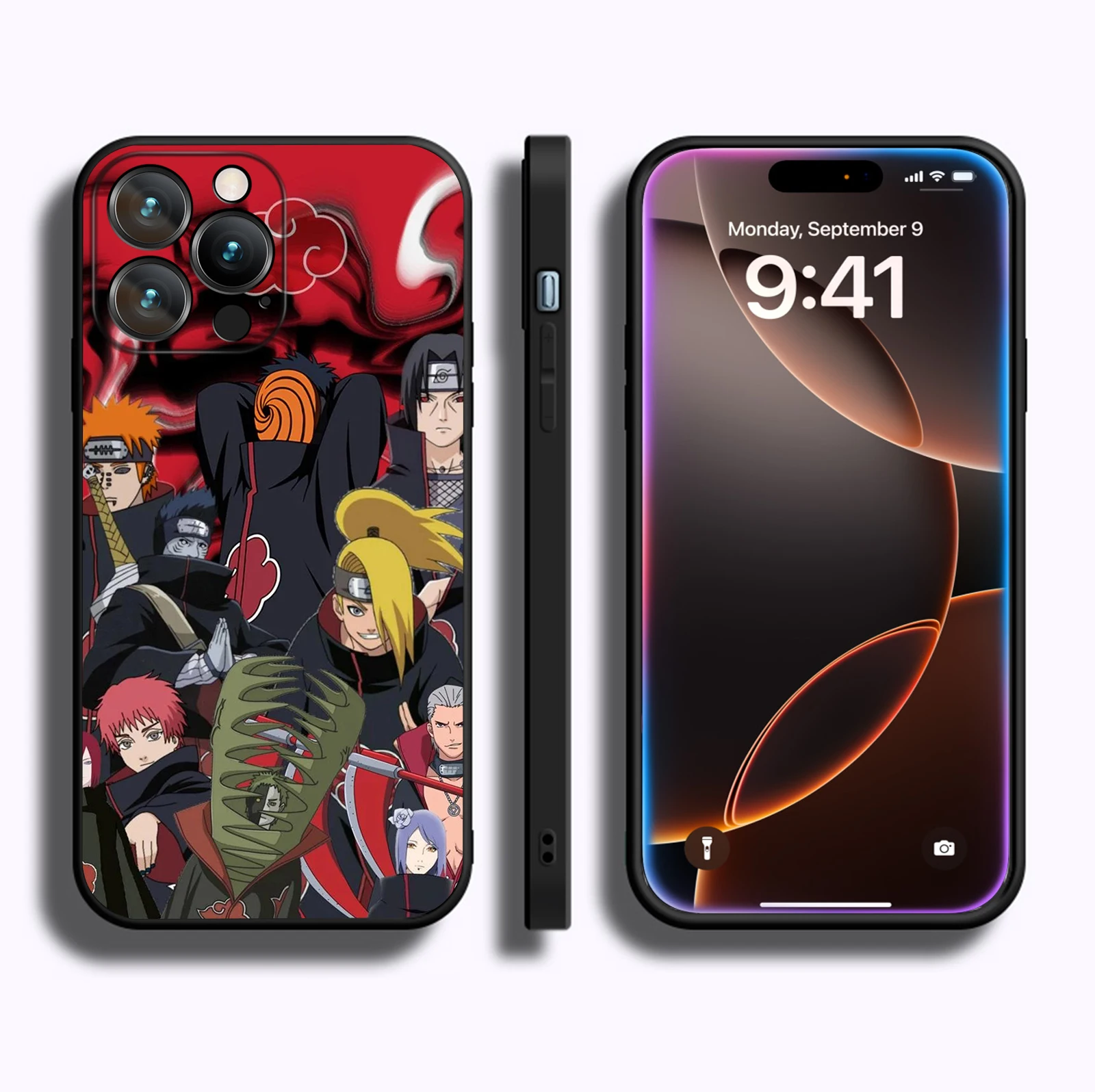 MINISO Hot Anime Akatsuki Case for iPhone 16 Pro Max Soft Silicon Black Phone Cover for iPhone 16 15 14 13 12 11 Pro Max Plus