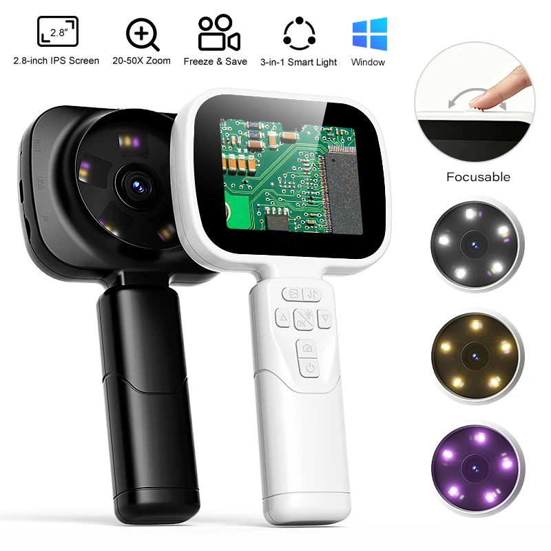 Adjustable Focus Magnifier 2.8'' Screen Digital Magnifier 50X Magnification Electronic Magnifier HD1080P Video Microscope 15LEDs