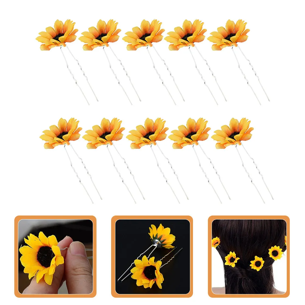 

10Pcs Sunflower Hair Clips Elegant Bridal Hair Accessories for Wedding Beach Party Bridesmaid Flower Hairpins for Women