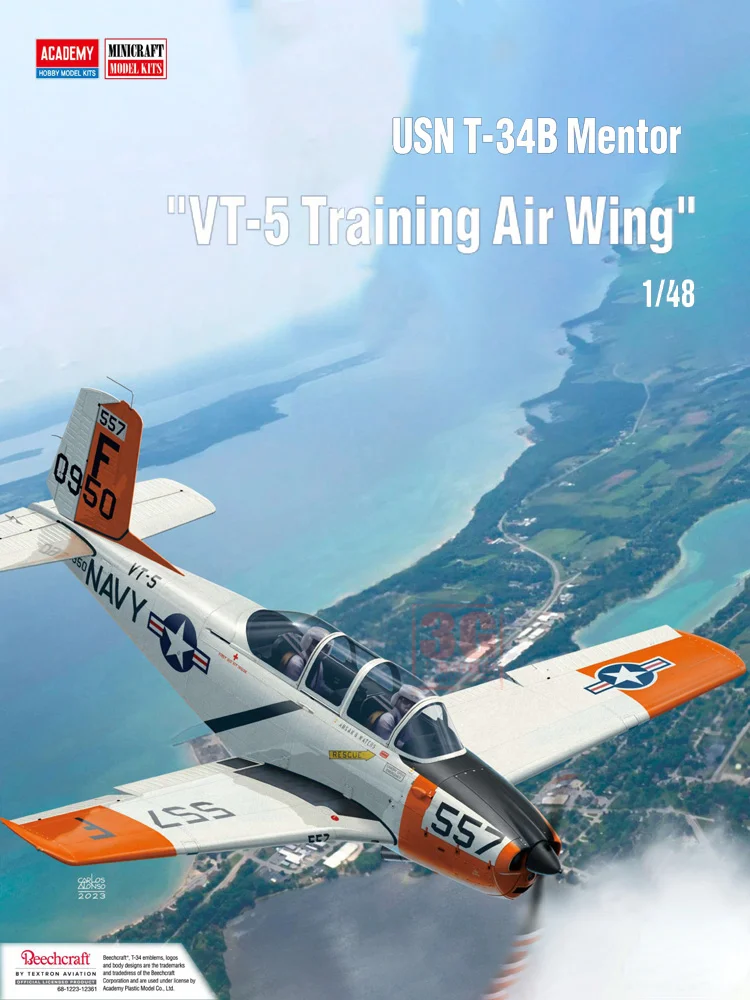 ACADEMY 12361 Model Airplane 1/48 USN T-34B Mentor T-5 Training Air Wing Assembly Aircraft Model for Modeling Toys Hobby DIY