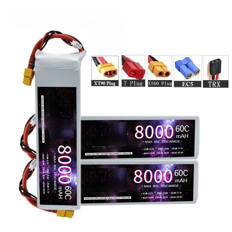Lithium Polymer Battery 7.4V 2S 8000mAh 60C for Remote Control Car Model Big Kicker Boat Model Drone Remote Control Toy