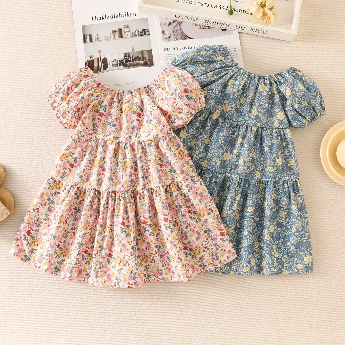 Baby princess dress summer cotton short sleeved baby girl dress flower cross bow bubble sleeve princess children's clothing