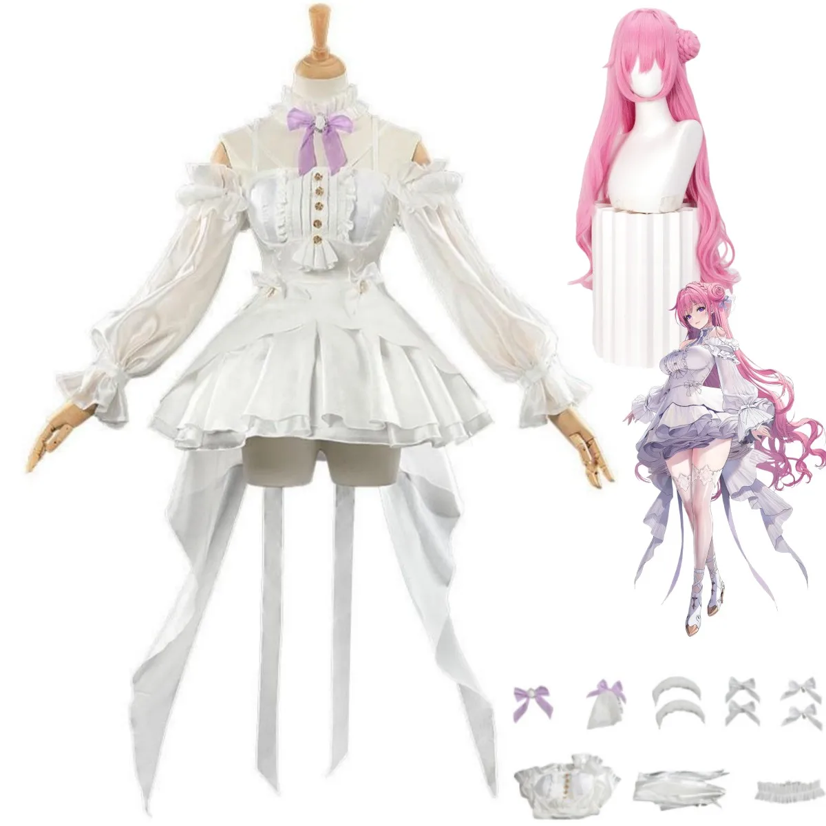 

Game NIKKE：The Goddess of Victory Dorothy Cosplay Costume White Wedding Dress Lolita Skirt Wig Woman Sexy Carnival Party Suit