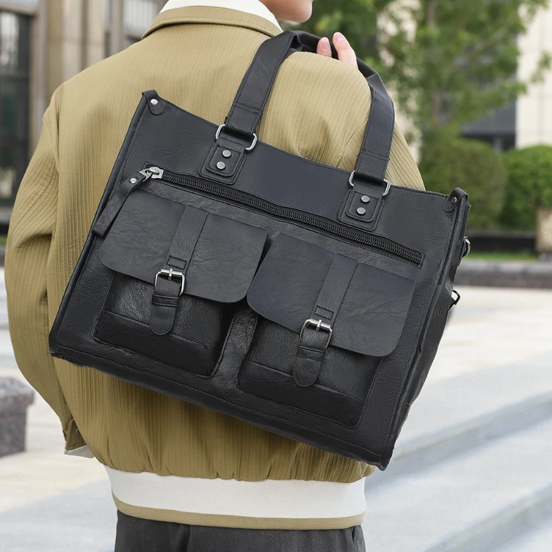 Borsa da uomo d'affari di design di lusso Borsa da ufficio da uomo Tasche multiple Borse per laptop da 13,3 pollici Borsa a tracolla messenger in pelle PU