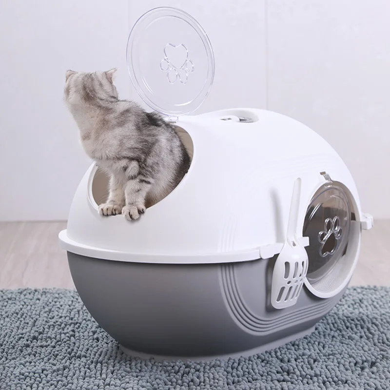 New Cat Litter Box Closed Sandbox Pet Bedpan Toilet Anti-splash Cats Tray With Spoon Clean Kitty House Plastic Cat Litter Bedpan