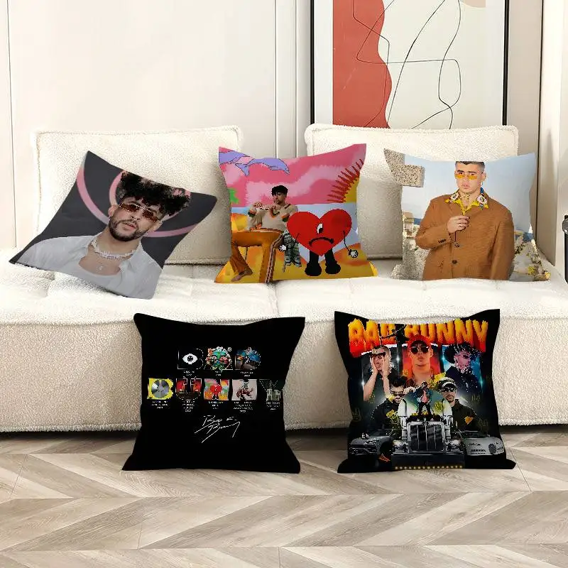 Global Reggaeton Star B-Bad Bunny Cushion Cover Polyester Sofa Cushions Decorative Throw Pillows Home Decoration Pillowcover
