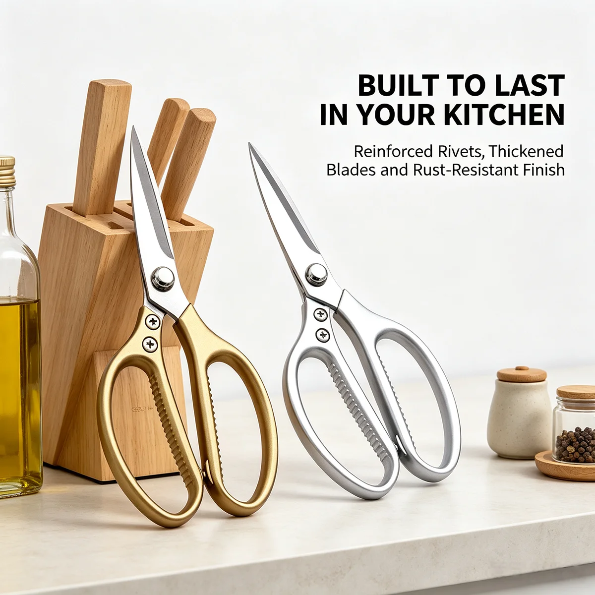 Professional 8.5-inch kitchen scissors with a variety of handle materials to choose from; multi-functional tool food scissors