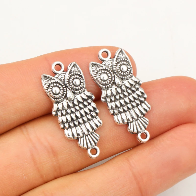 10pcs 28x13mm Antique Sliver Plated Owl Connector Handmade Charms Pendant:DIY for bracelet necklace