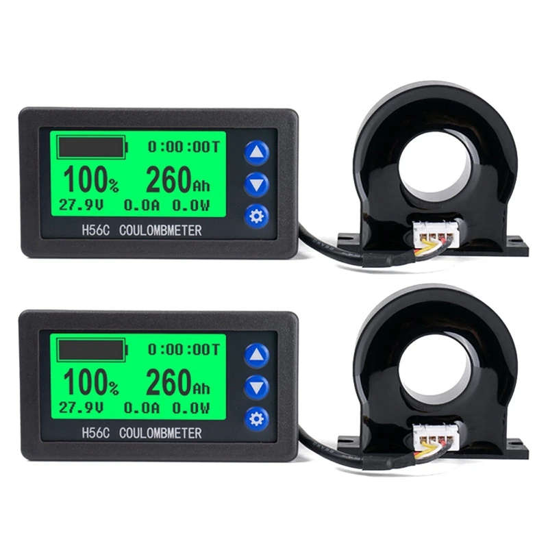 2X Battery Monitor Hall Coulomb Meter DC 8-100V 100A Lifepo4 Lead-Acid Li-Ion Lithium Capacity Power Display